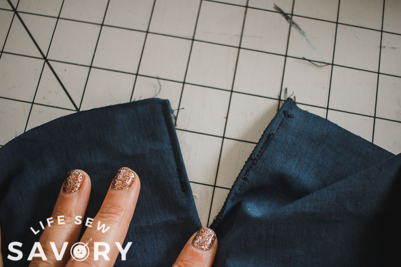 finish and fold over 2' of side seam