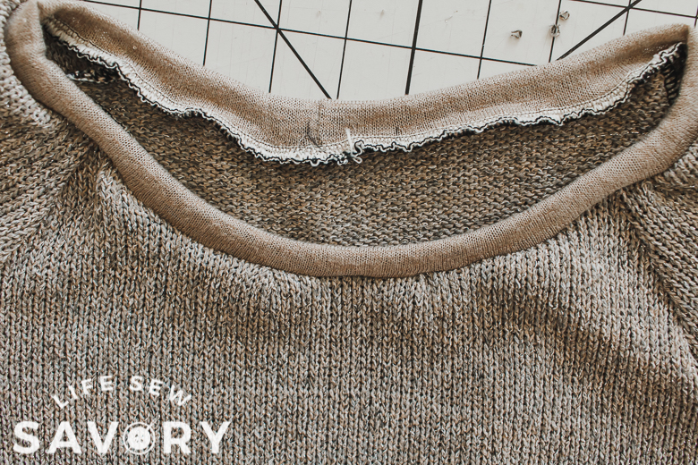 neckband sewn onto sweatshirt
