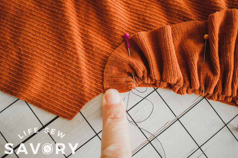 pin ruffles to sleeves