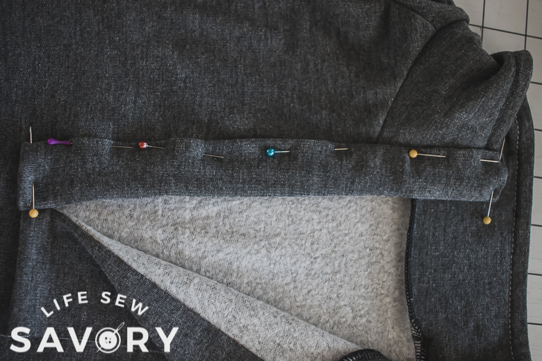 pin in place over seam