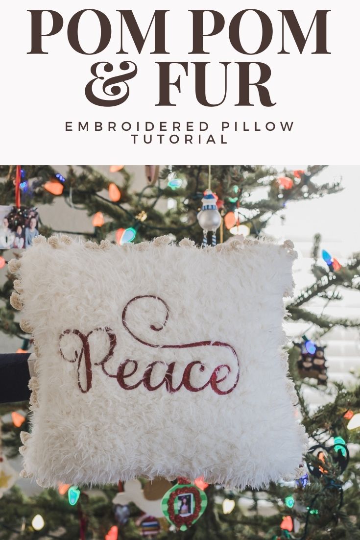 DIY fur and pom pom pillow with embroidery