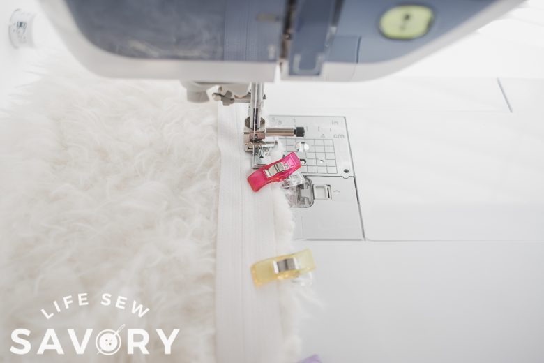 sew zipper to one side of pillow bottom