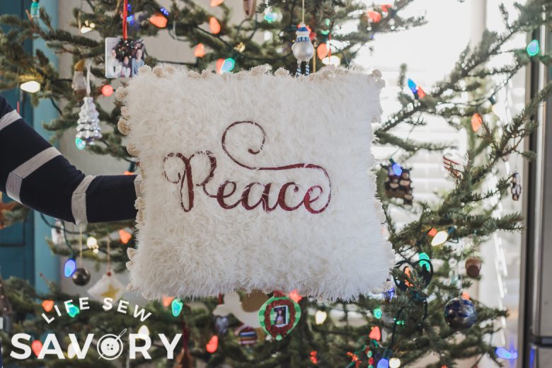 DIY pillow with embroidery and fur