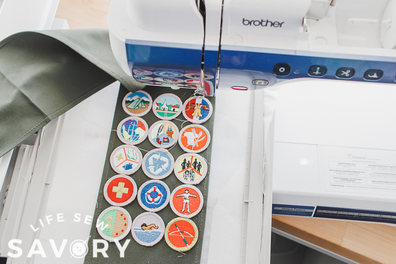 sewing merit badges with embroidery machine