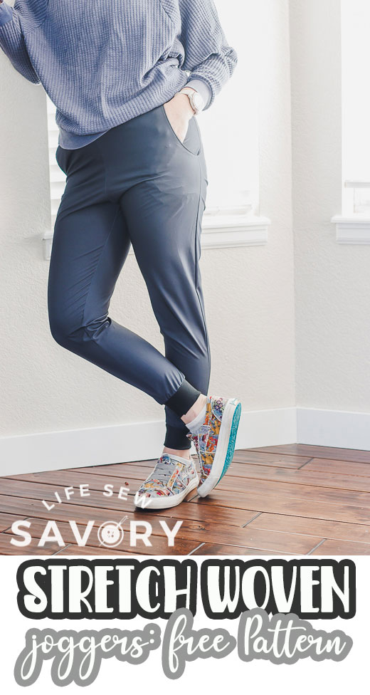 sew stretch woven joggers with a free pattern