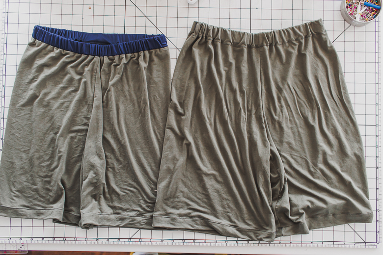 finished sleep shorts from free sewing pattern