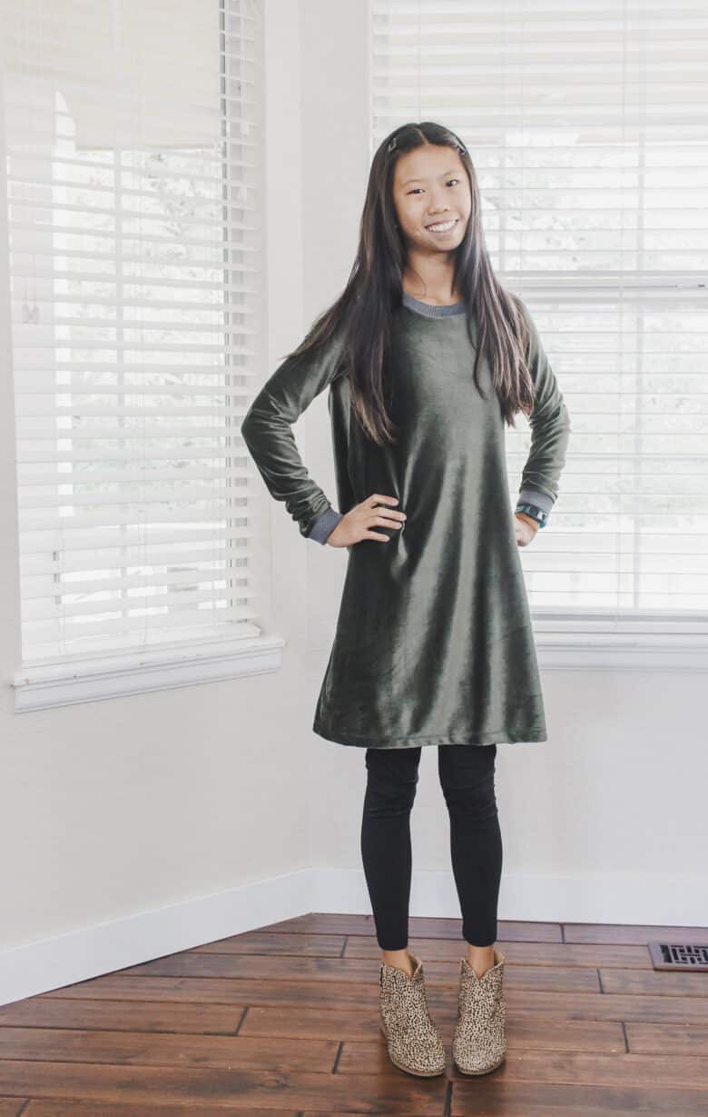 sew a free dress pattern with stretch corduroy