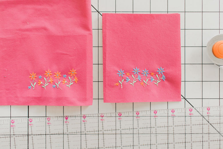 embroidery flowers on fabric for pockets