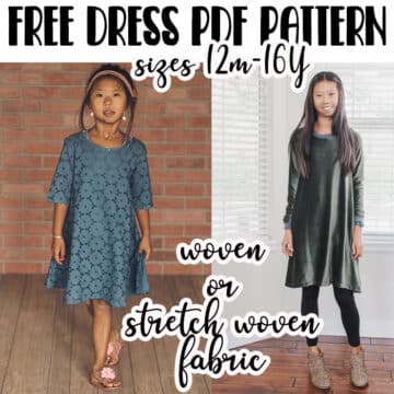 Check out this free dress sewing pattern for girls. The free pattern can be made with or without sleeves and in a dress or tunic length.