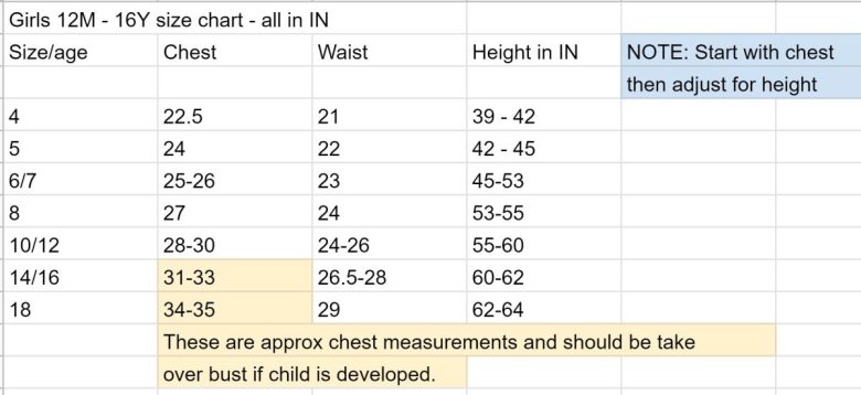 crop top size chart