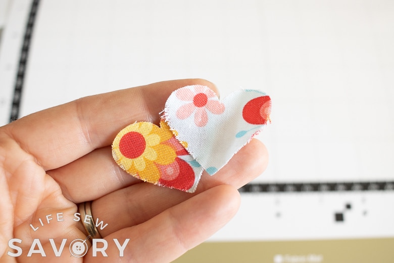 Fabric hearts cut on cutting machine