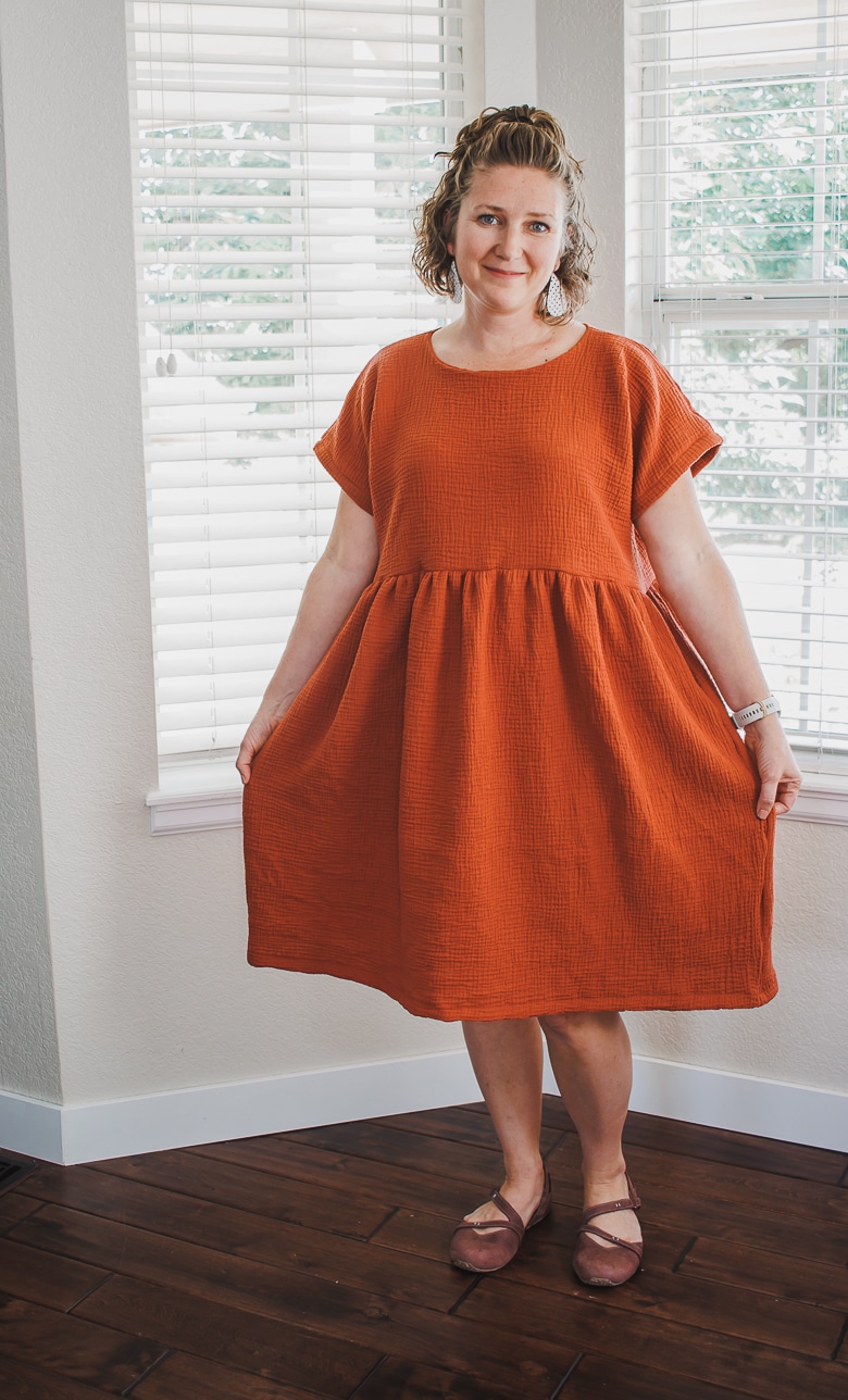 gathered skirt on a loose dress free sewing pattern