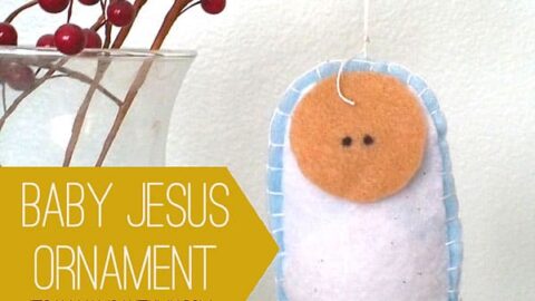 Image for DIY felt baby Jesus ornament + wood manger ornament