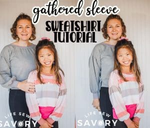 how to sew a sweatshirt with gathered sleeve learn how to sew a sweatshirt with gathered sleeves. This gathered sleeve sweatshirt is a modern hack on the traditional sweatshirt look. Choose comfy and style this winter.