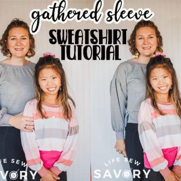 learn how to sew a sweatshirt with gathered sleeves. This gathered sleeve sweatshirt is a modern hack on the traditional sweatshirt look. Choose comfy and style this winter.