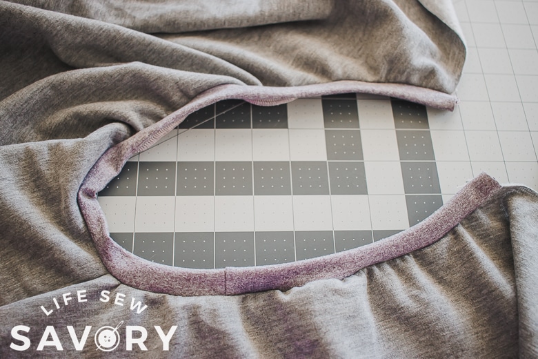 neckband sewn to shirt