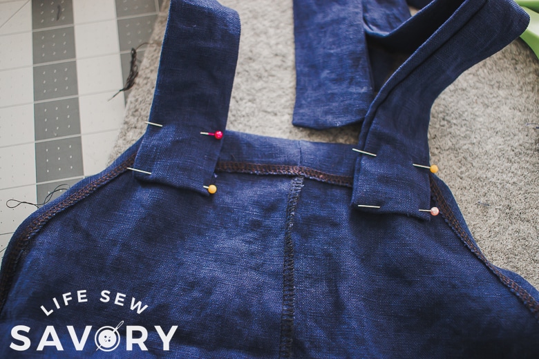sew straps on back of overalls
