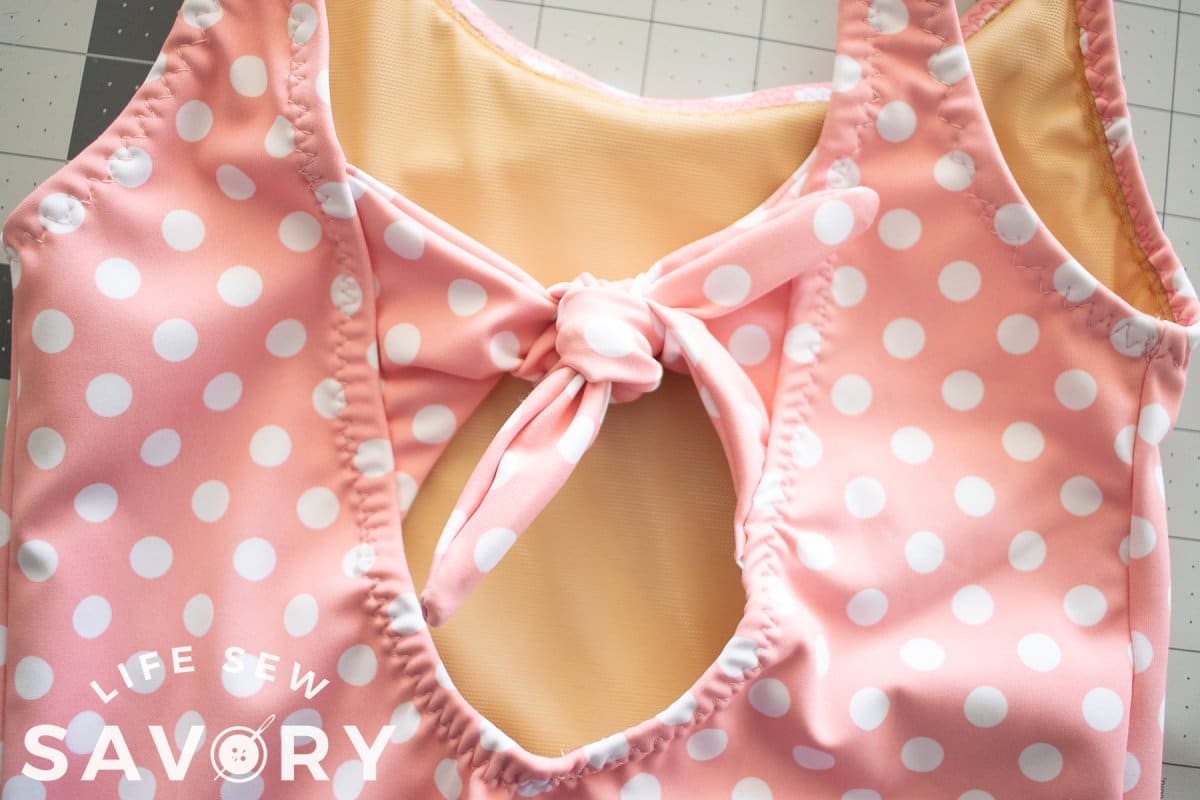finished tie back swim suit sewing hack