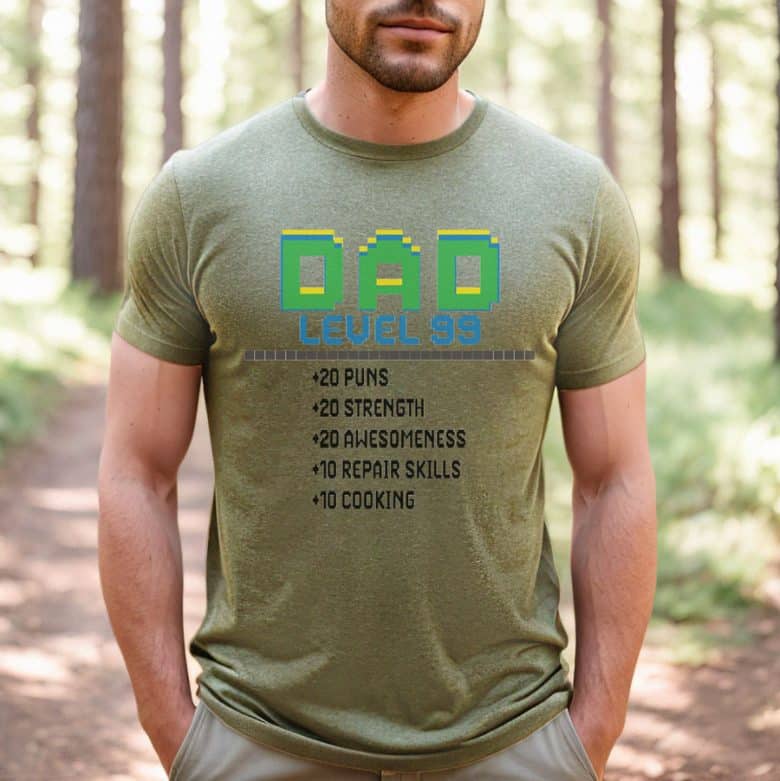 dad level 99 shirt mock up design with free cut file