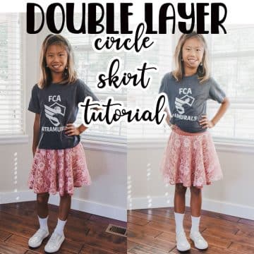 Sewing tutorial to create a double layer circle skirt. Two layers of fabric can create a beautiful circle skirt. Easy to dress up with fancy fabric or keep it simple for play. Circle skirt sewing tutorial.