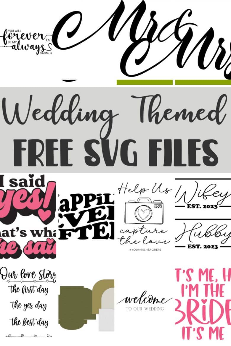 Check out this fun list of Wedding/marriage free svg files. So many cute shirts and signs to craft for the big day. List of over 12 different styles for wedding craft making.