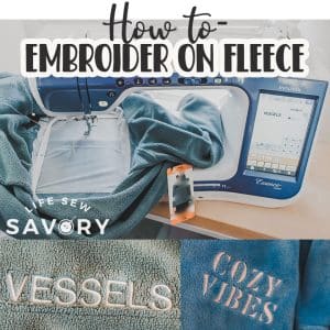 Tutorial: How to embroider on fleece Check out this easy tutorial for how to embroider on fleece. All the details for adding embroidery to your next fleece project. Sew or buy a fleece item to embroider.