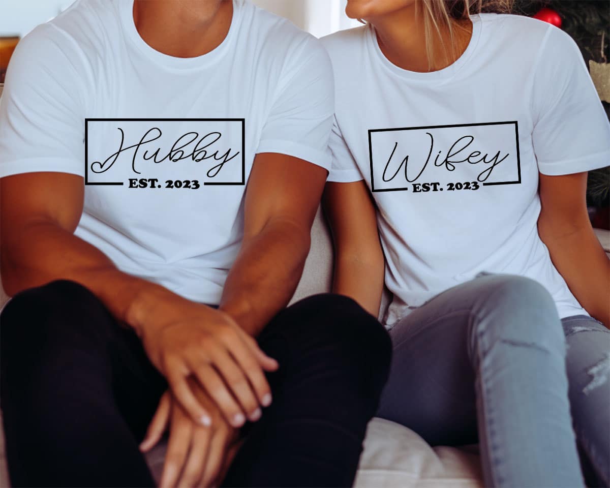 hubby and wifey shirts made with free svg files