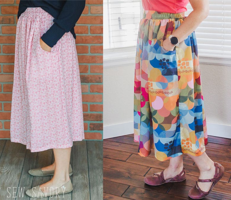 gathered skirt with pockets and pocket template
