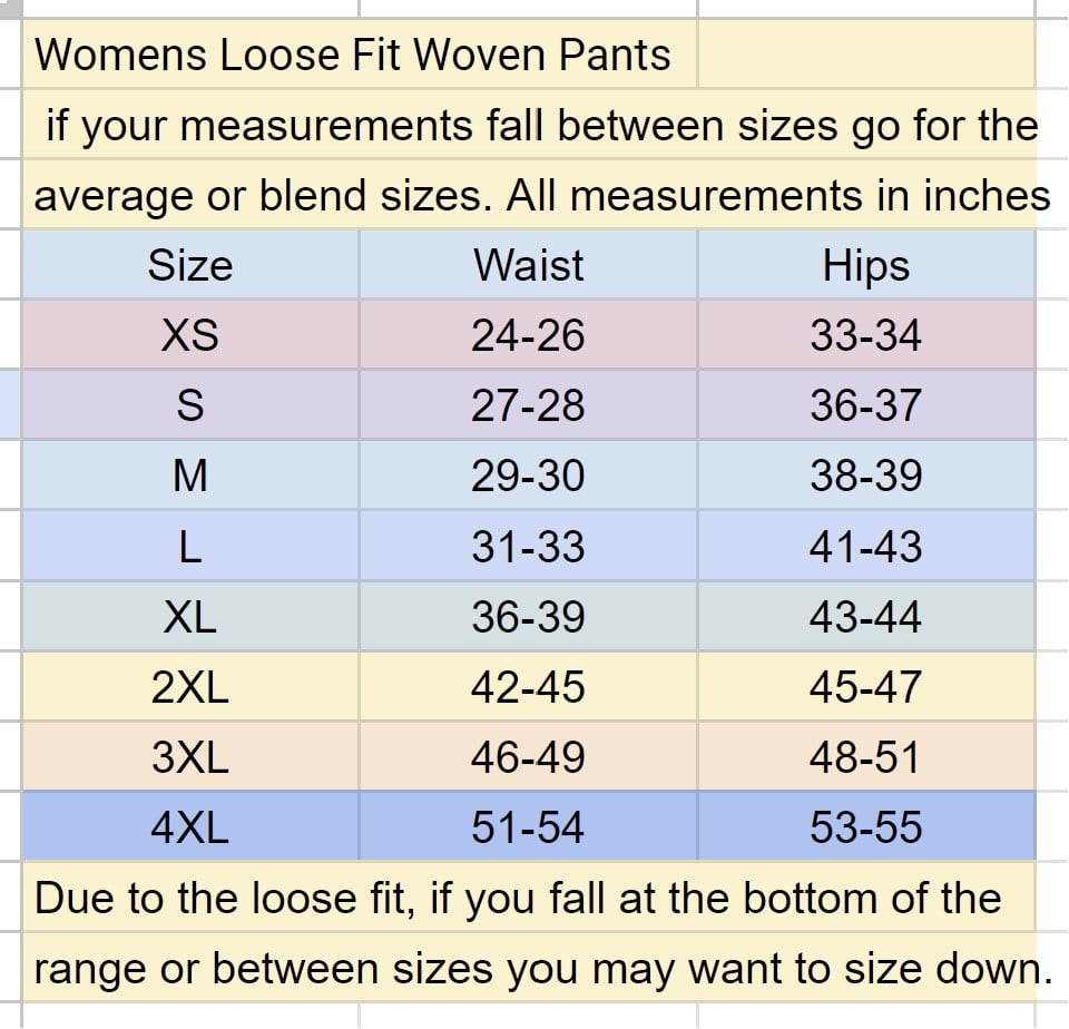 womens pants size chart xs-4xl