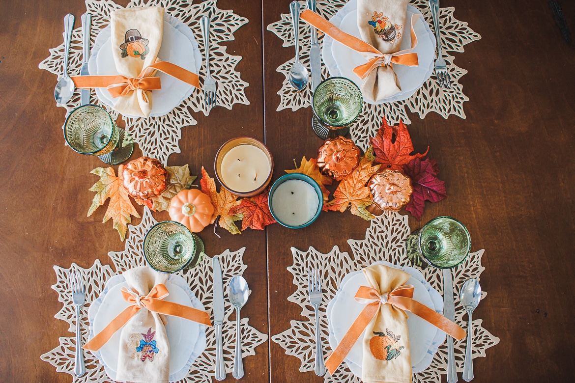 Learn how to embroider napkins and sew cloth napkins. Add embroidery to napkins for beautiful holiday place settings and DIY Thanksgiving napkins. 