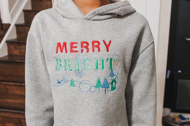merry and bright embroidered sweatshirt for Christmas