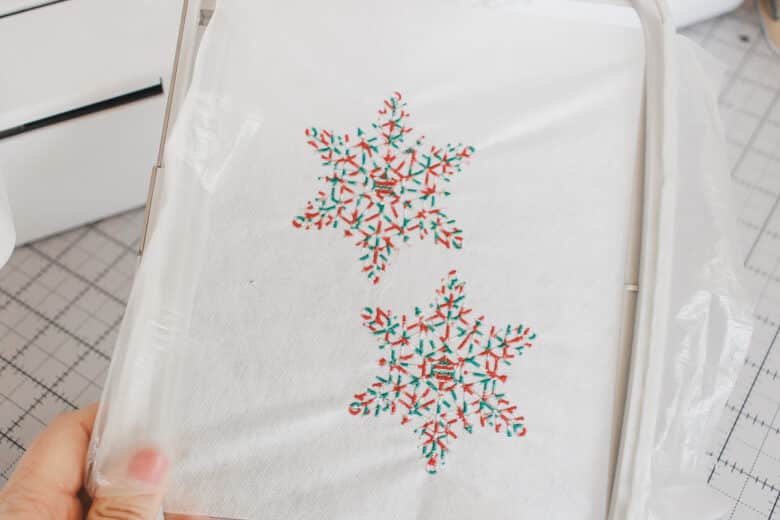 machine embroidery ornaments, made in the hoop with variegated thread. 