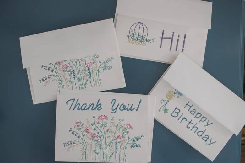 machine embroidered paper cards