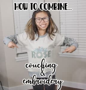 How to combine Couching and Embroidery learn how to combine the techniques of yarn couching and embroidery. These two mediums together look so beautiful and are the perfect embellishment to your next clothing or accessory project.