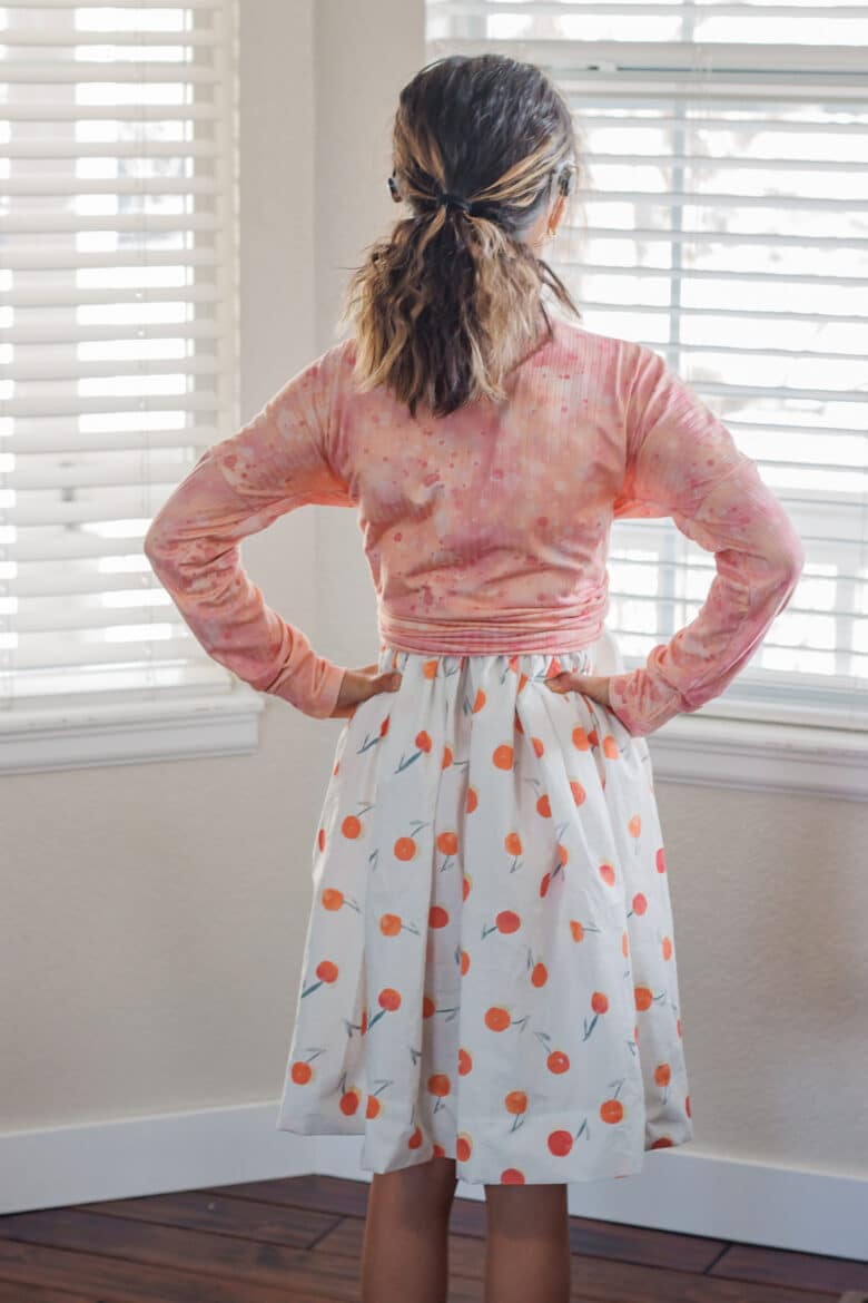 back of dress in peach fuzz