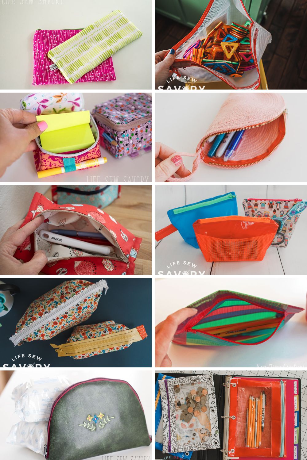 zippered pouches of all shapes and sizes to sew. Free sewing patterns and tutorials