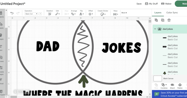 Cricut view of the Dad Jokes file