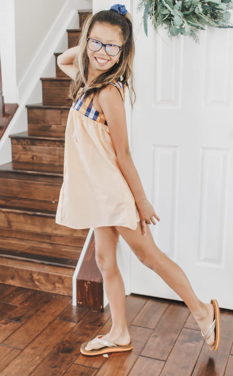 upcycle refashion of a mens shirt into a girls tank dress