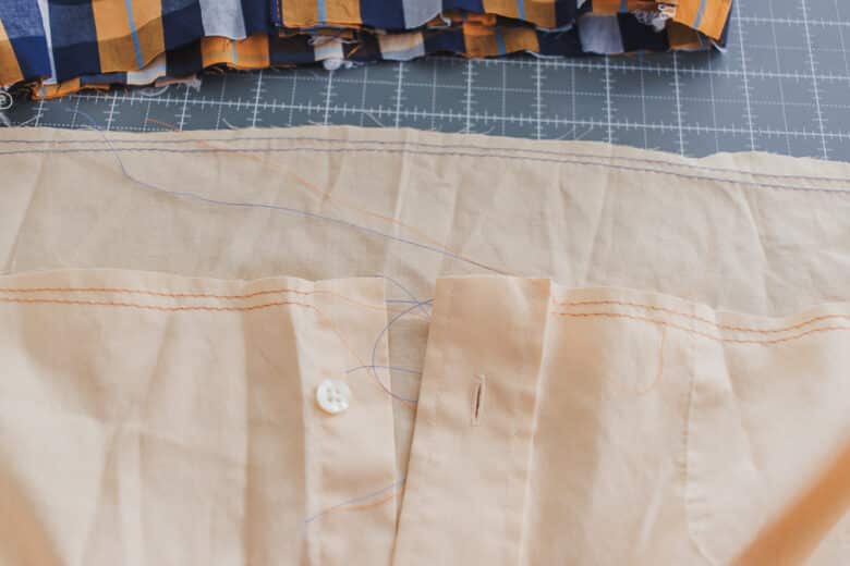 gathering threads around the top edge