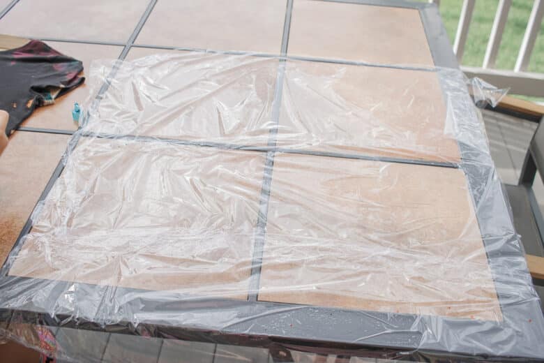 prepare plastic wrap, several rows, or large garbage bag