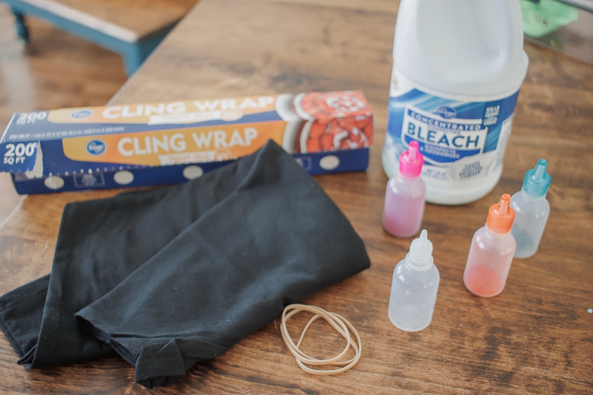 supplies for tie-dying black fabric