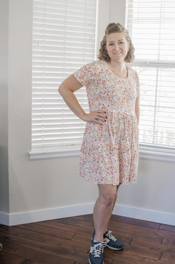 SHAPED WAISTBAND DRESS WITH TIERED SKIRT STITCHED IN TIME