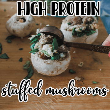 Try these high protein turkey stuffed mushrooms for an easy tasty side dish. This easy recipe is the perfect side to accompany any meal you are making.