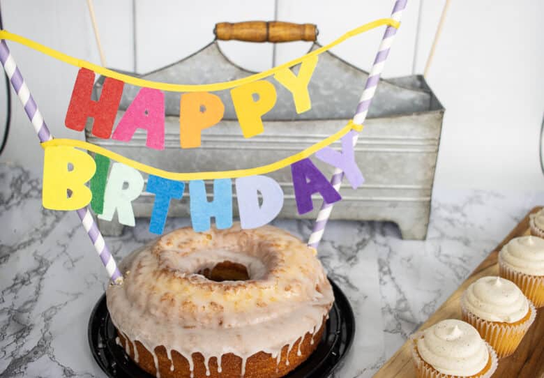 happy birthday cake topper sign made of felt from free cut file