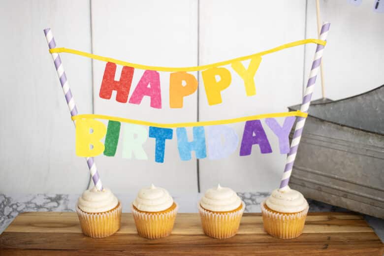 happy birthday cake topper sign made from felt with free cut file