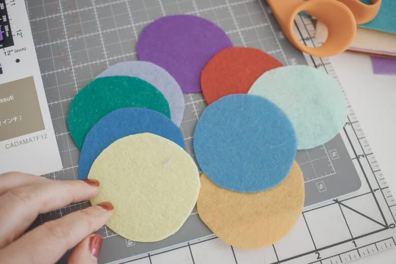 cut felt circles for birthday garland