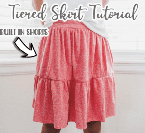 Learn how to sew an easy knit skirt with built in shorts in any size. Perfect for back to school playwear. This tiered skirt is super cute, but made for fun with the built in shorts. Free shorts pattern and skirt tutorial.