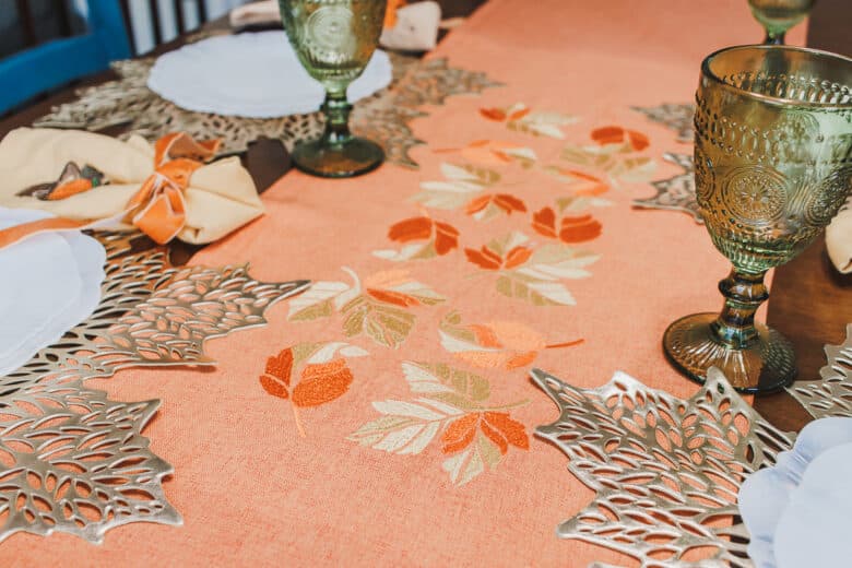 beautiful fall leaf table runner with machine embroidery