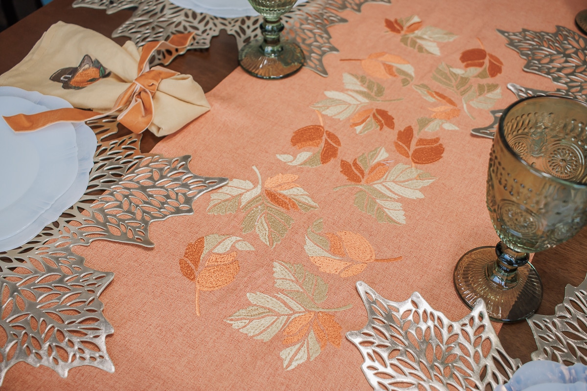 embroidered fall leaf table runner