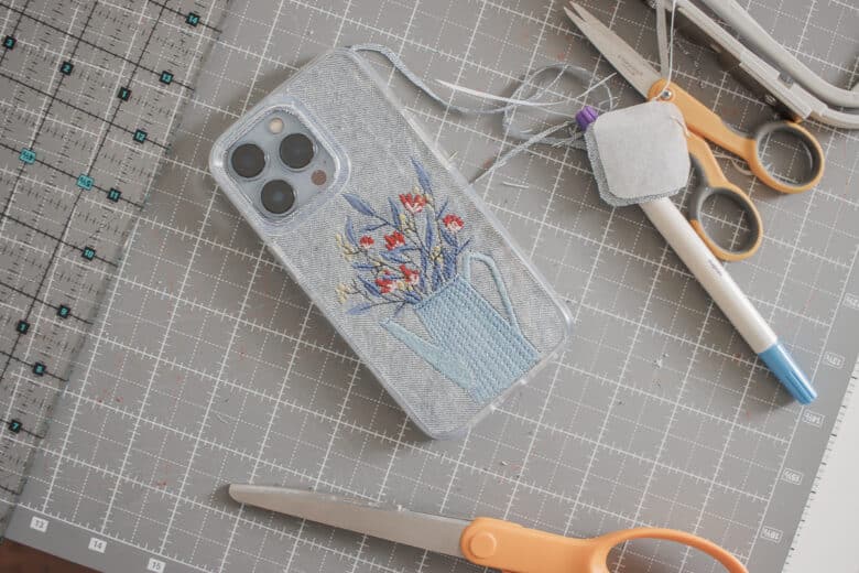 finished embroidered case